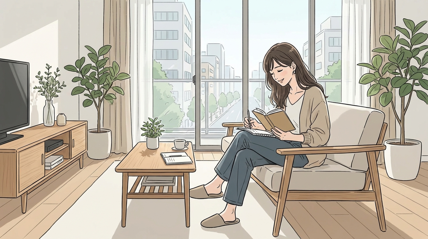 本を読みながらノートを取る女性のイメージ