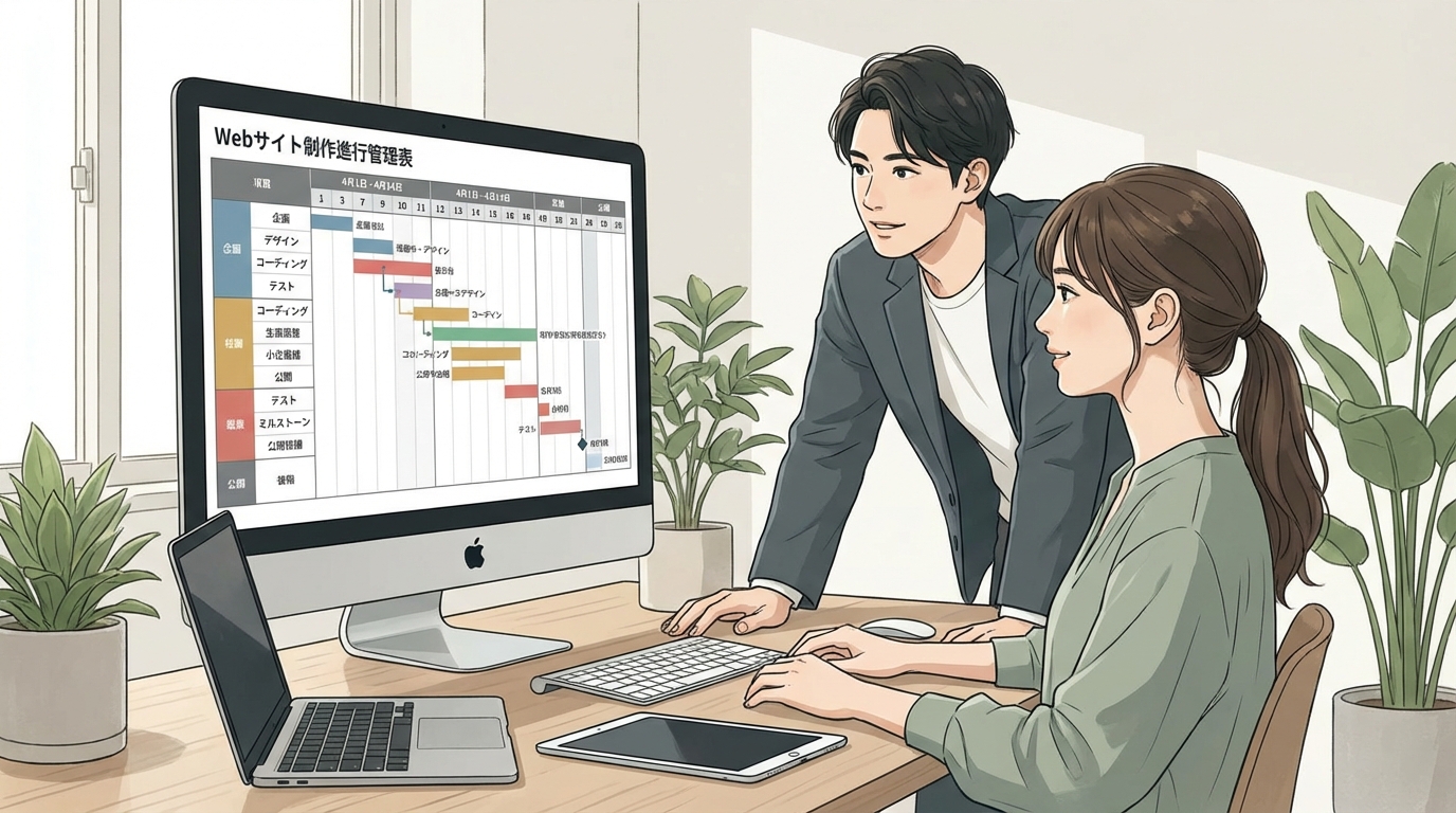 Webサイト制作のガントチャート例を表示した画面