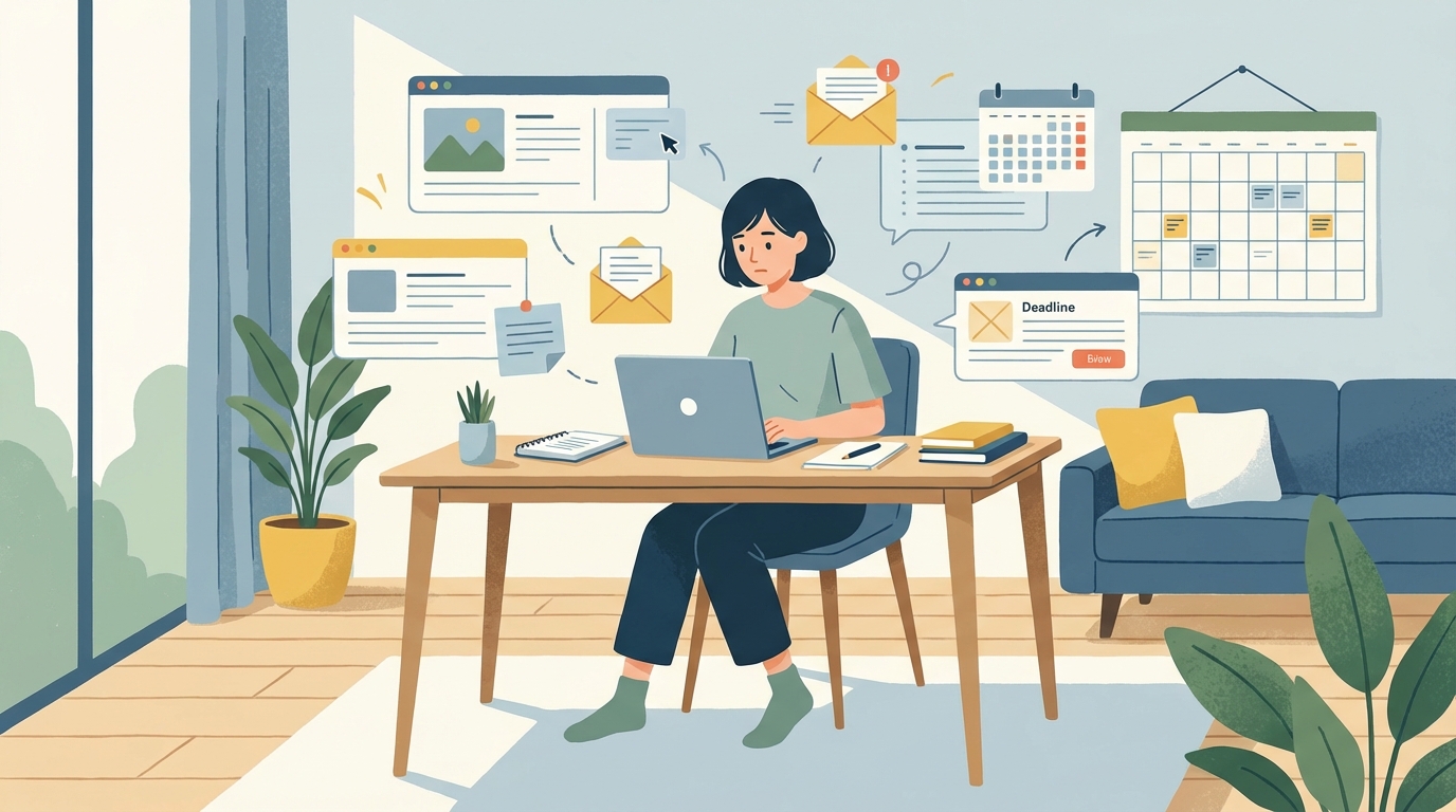 複数のタスクに追われるフリーランスのイメージ