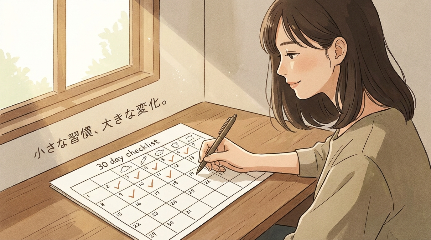 30日間のチェックリストカレンダーとペン