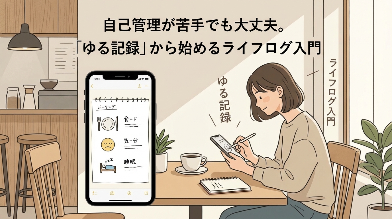 スマートフォンで簡単に記録をつけている様子