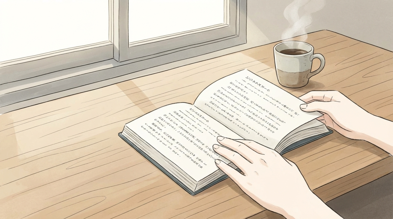 デスクの上に置かれたビジネス書とコーヒーカップ