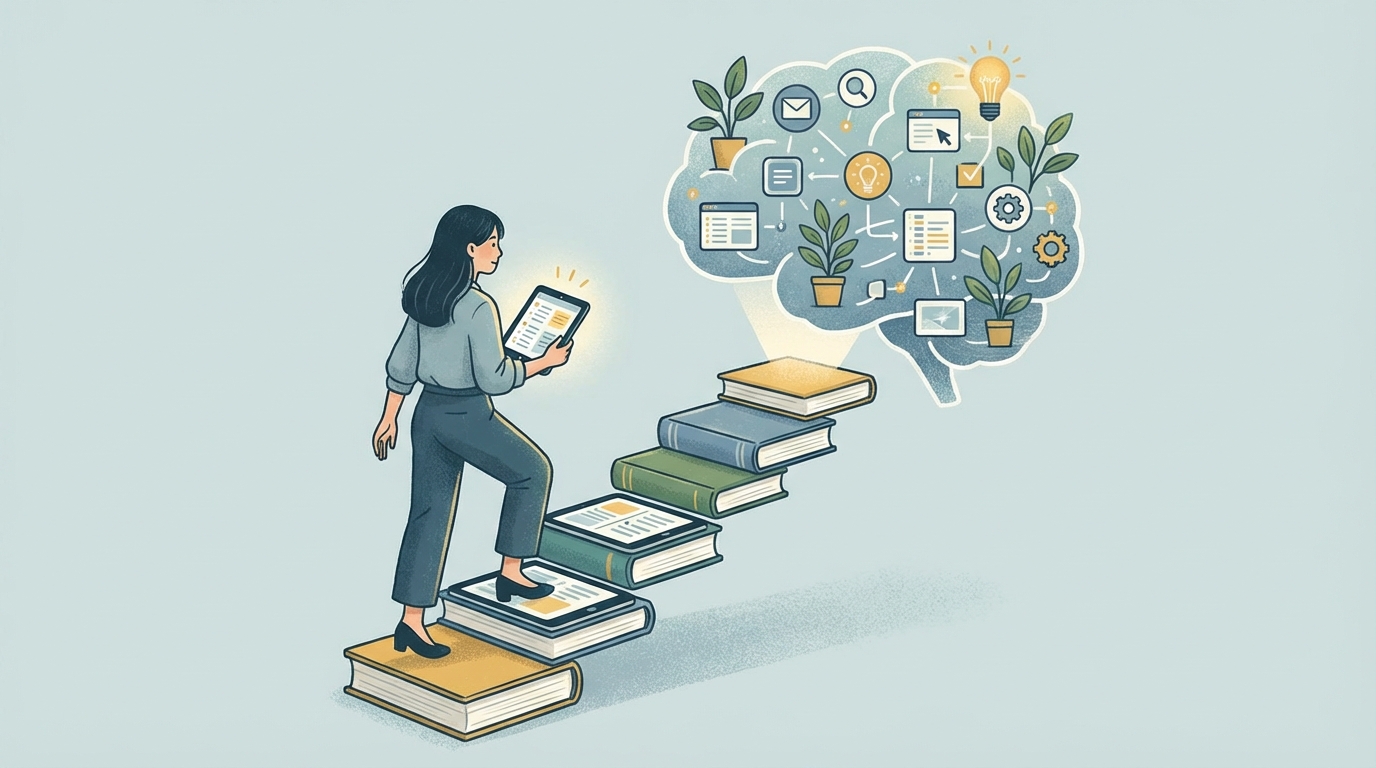 小さな一歩を踏み出すイメージ・階段を一段ずつ上るイラスト