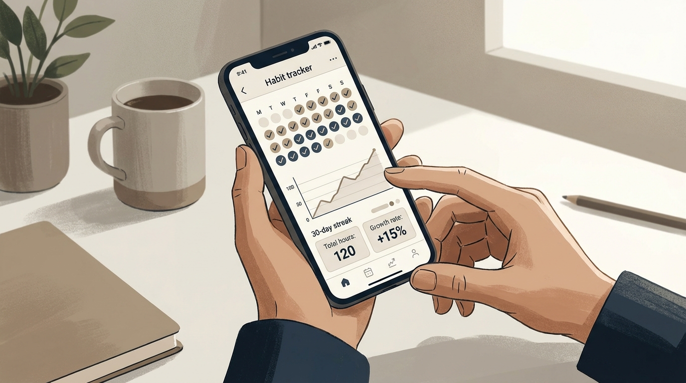 習慣トラッカーの継続記録を確認する手元