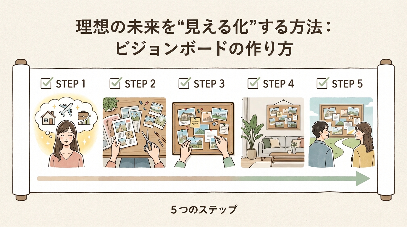 5つのステップを示すチェックリストのイラスト