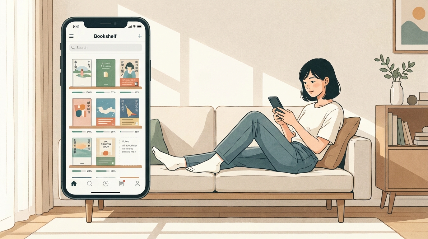 読書記録アプリで本棚を確認している画面