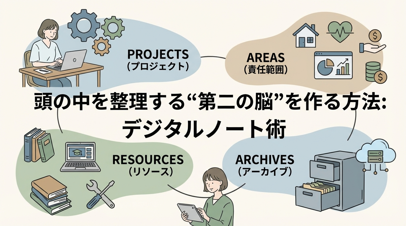 PARA法の4つのカテゴリを図解したイラスト
