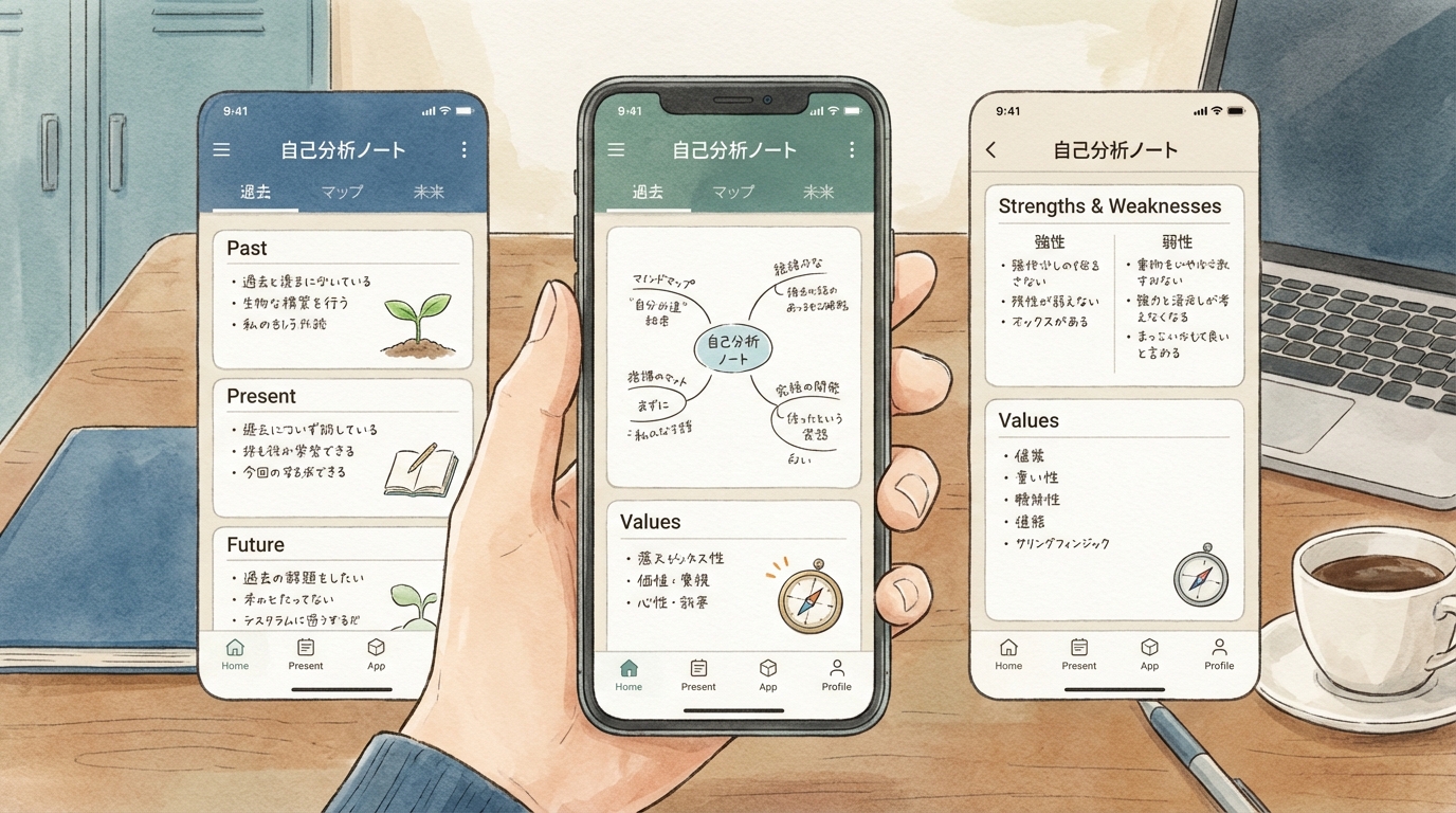 自己分析ノートのアプリ画面イメージ