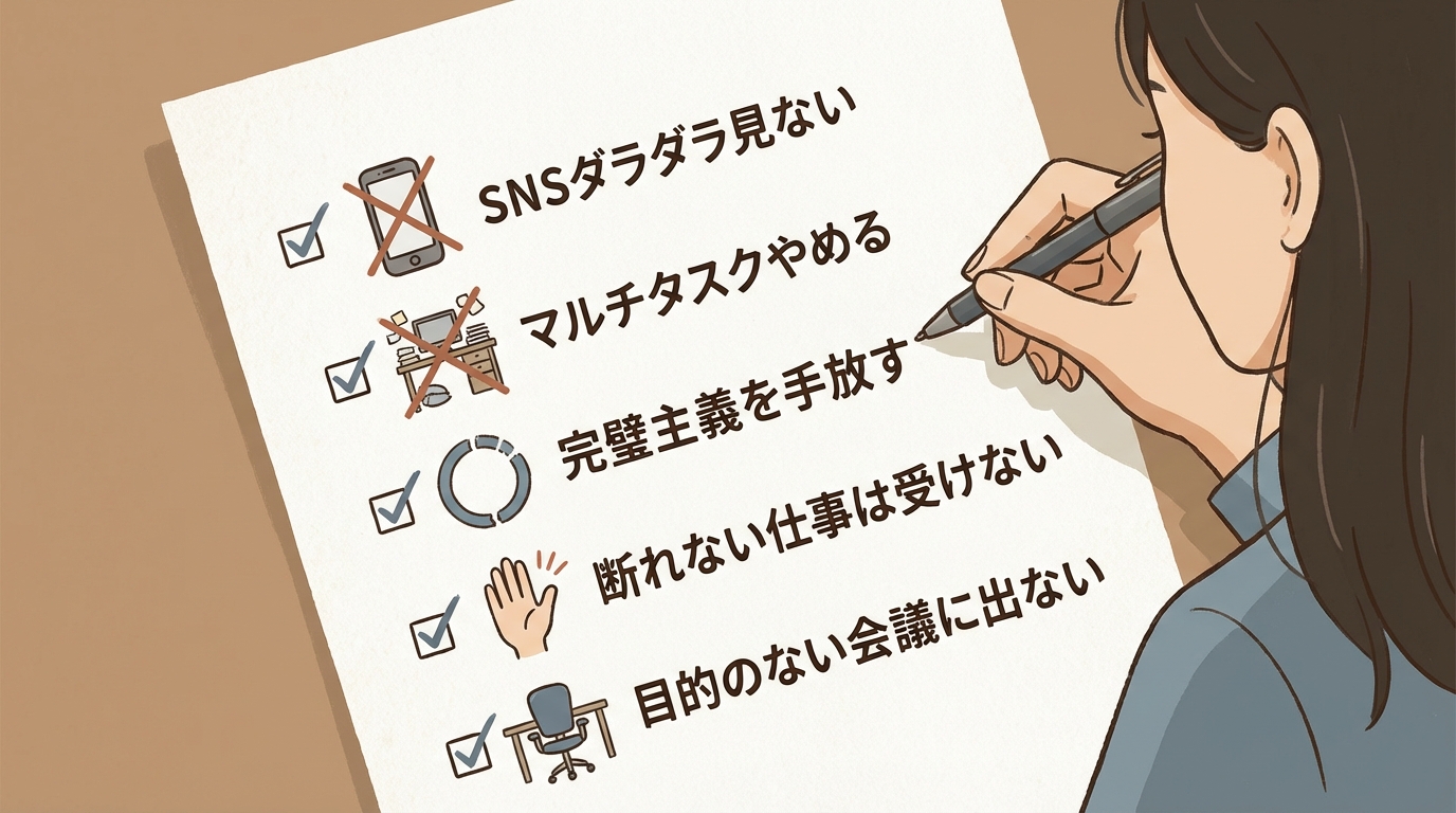 5つのステップを示すチェックリストのイラスト