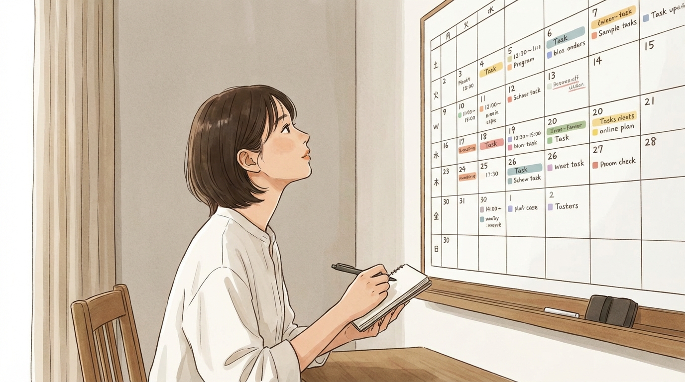 カレンダーで月間スケジュールを確認する様子