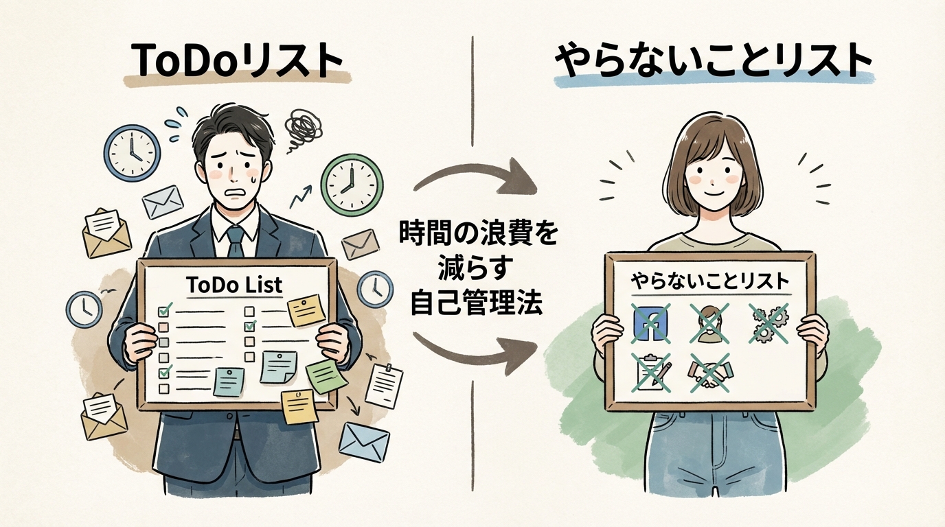 ToDoリストとやらないことリストを比較する図解イラスト