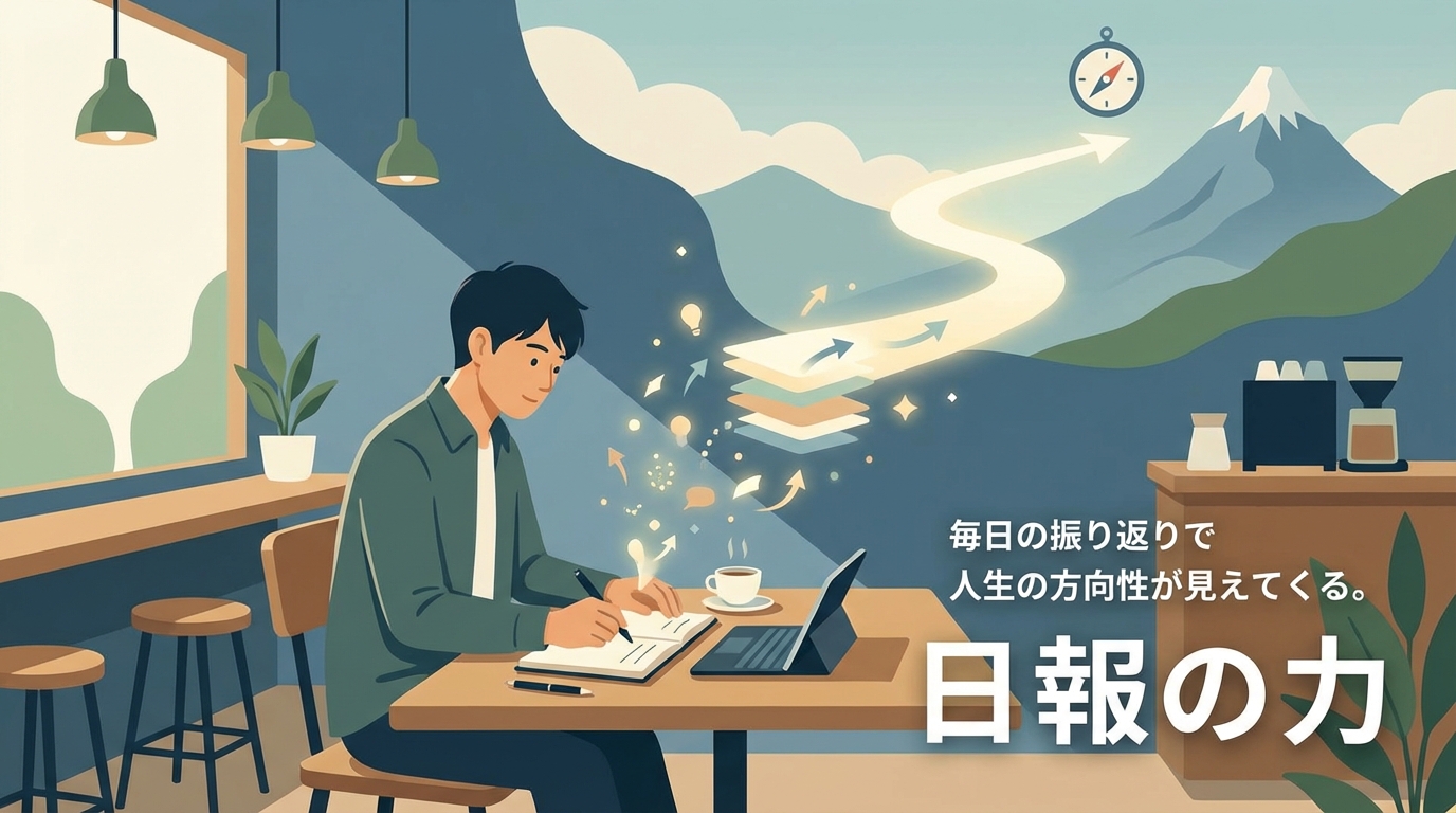 毎日の振り返りで気づきが積み重なるイメージ図