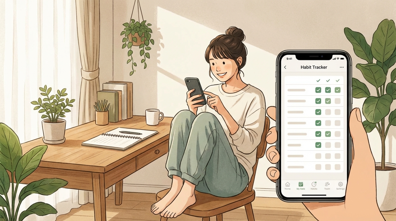 スマートフォンで習慣を記録している様子