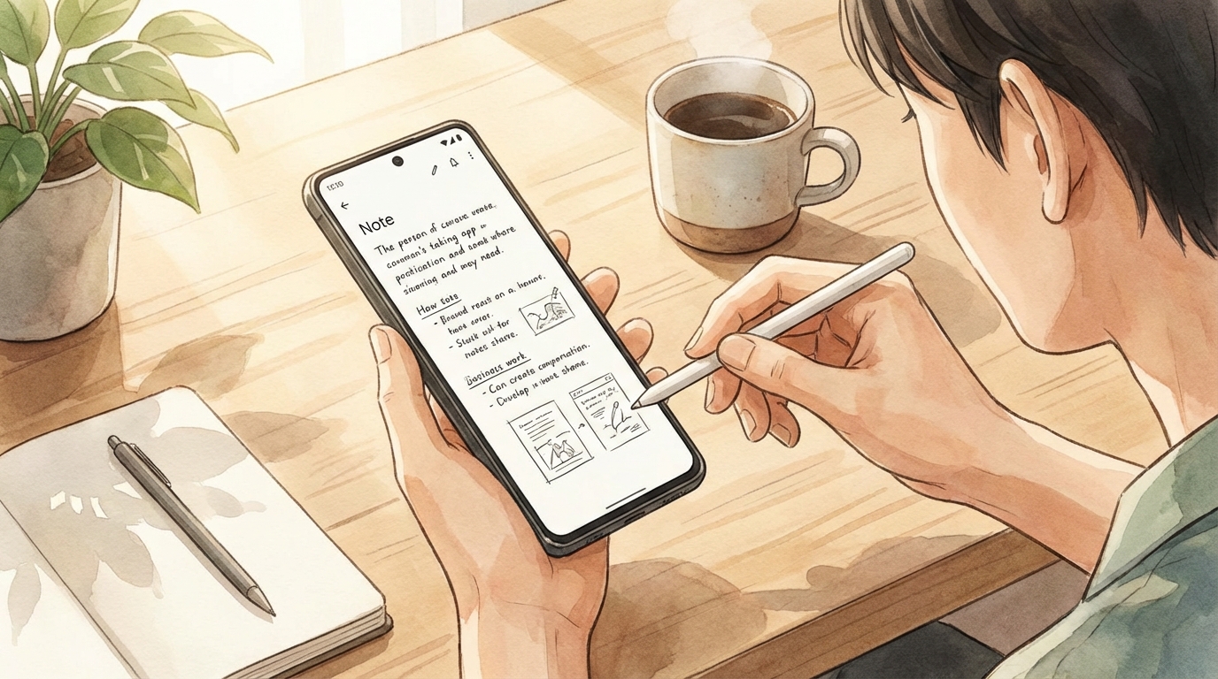 スマホでノートアプリを使っている手元の写真