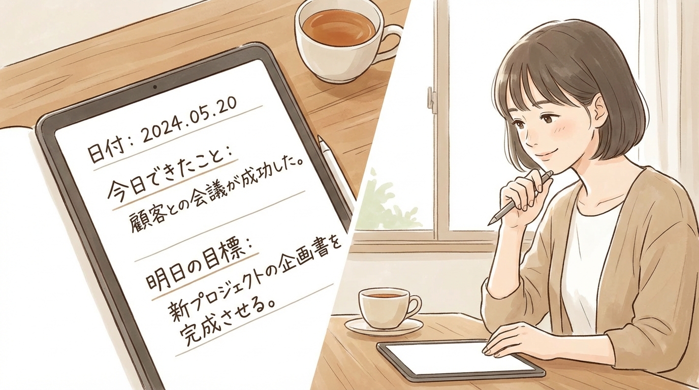 3行日報のテンプレート例を示した図